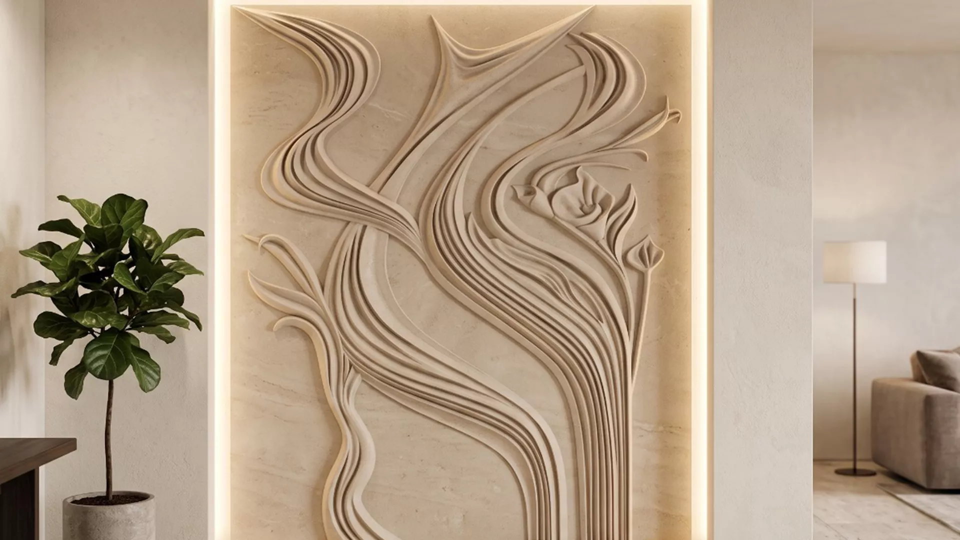 Modern Calla Lily Floral Wave 3D CNC Panel G100MAZ 3D model