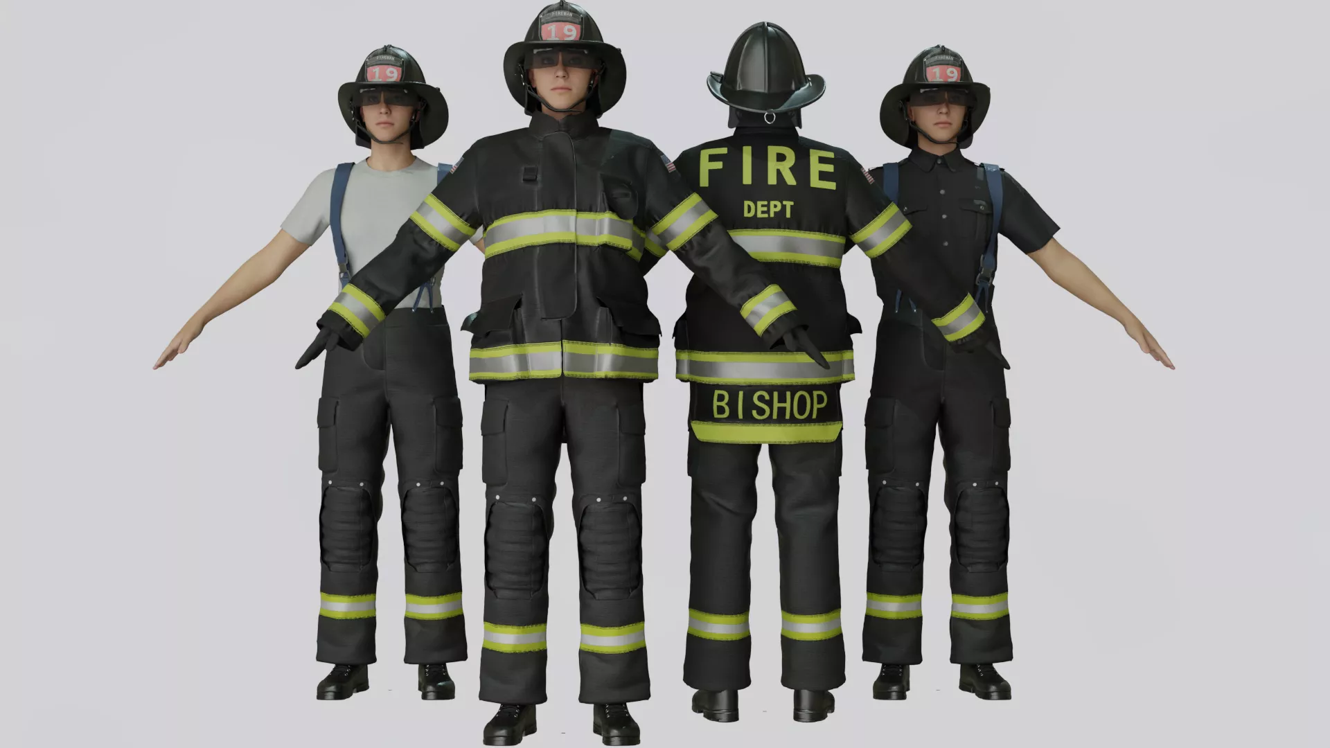 Firefighter character with tools - Rigged Low-poly 3D model