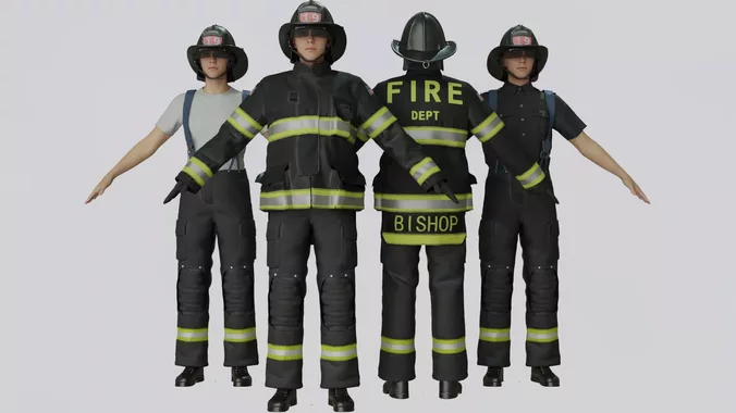 Firefighter character with tools - Rigged