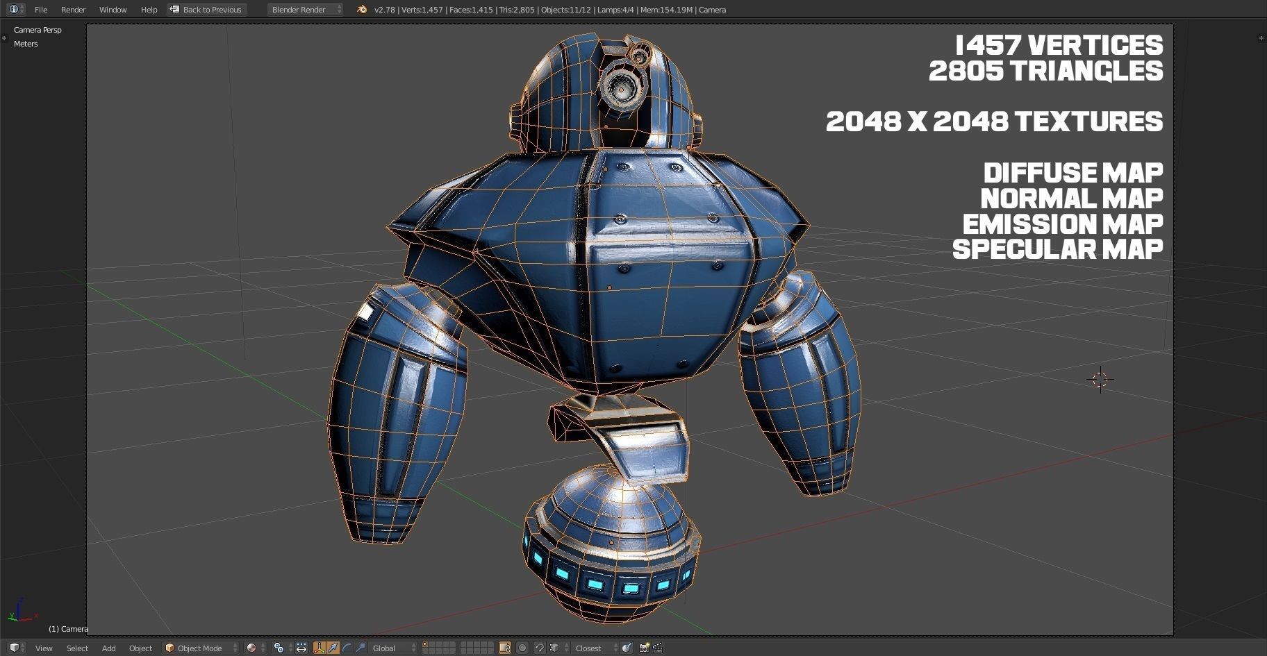 Robot Sentinel -- Game Ready Player or AI Low-poly 3D model_1