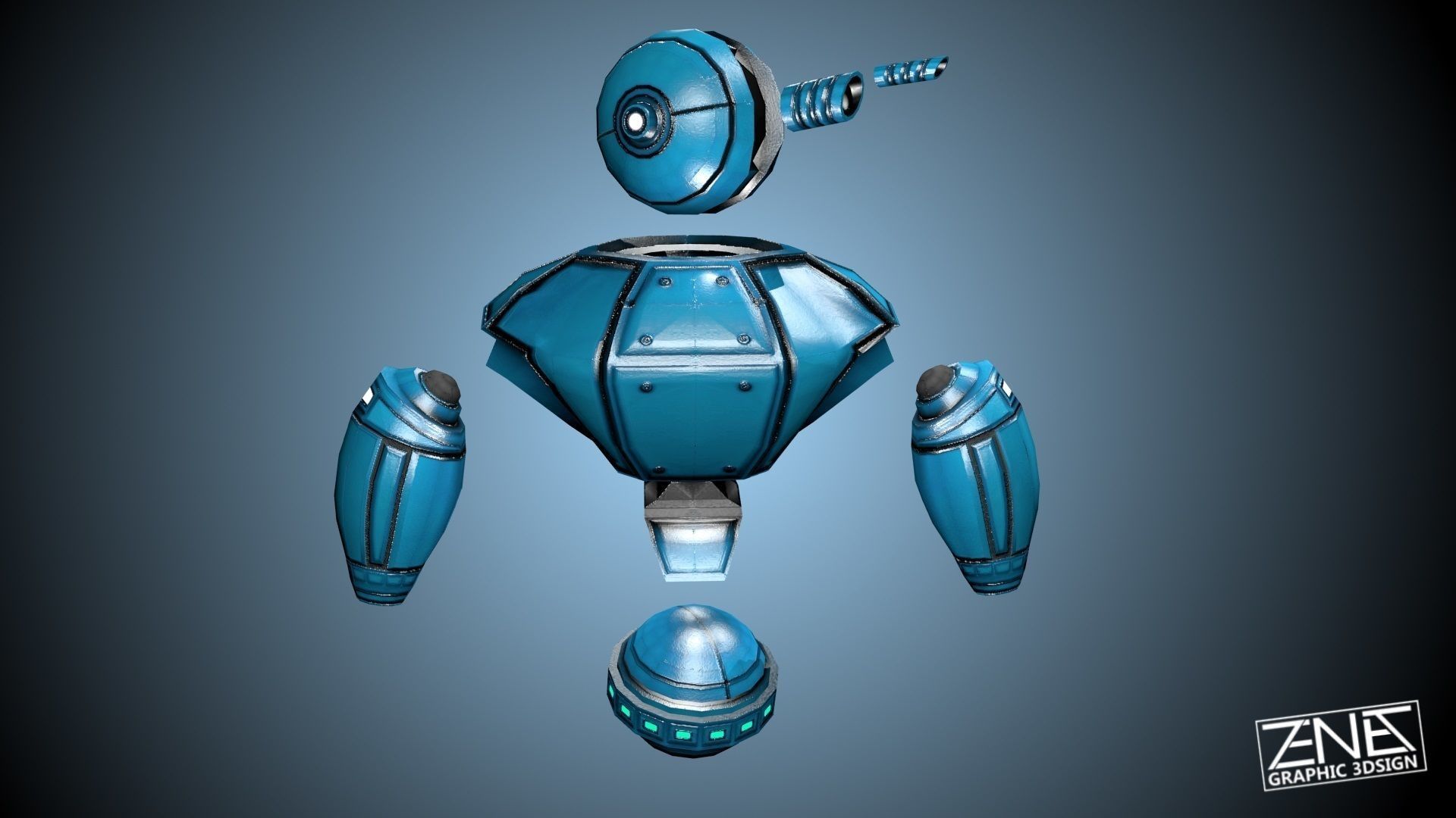 Robot Sentinel -- Game Ready Player or AI Low-poly 3D model_10