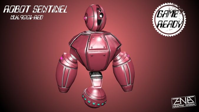Retro Robot Sentinel -- Game Ready Player or AI Low-poly 3D model