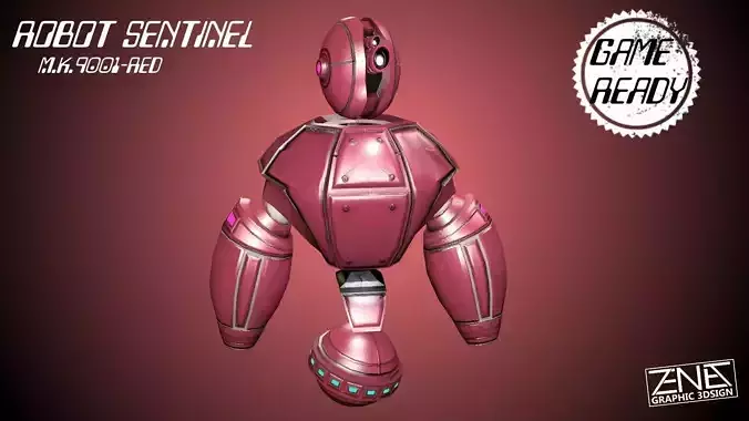 Retro Robot Sentinel -- Game Ready Player or AI Low-poly 3D model