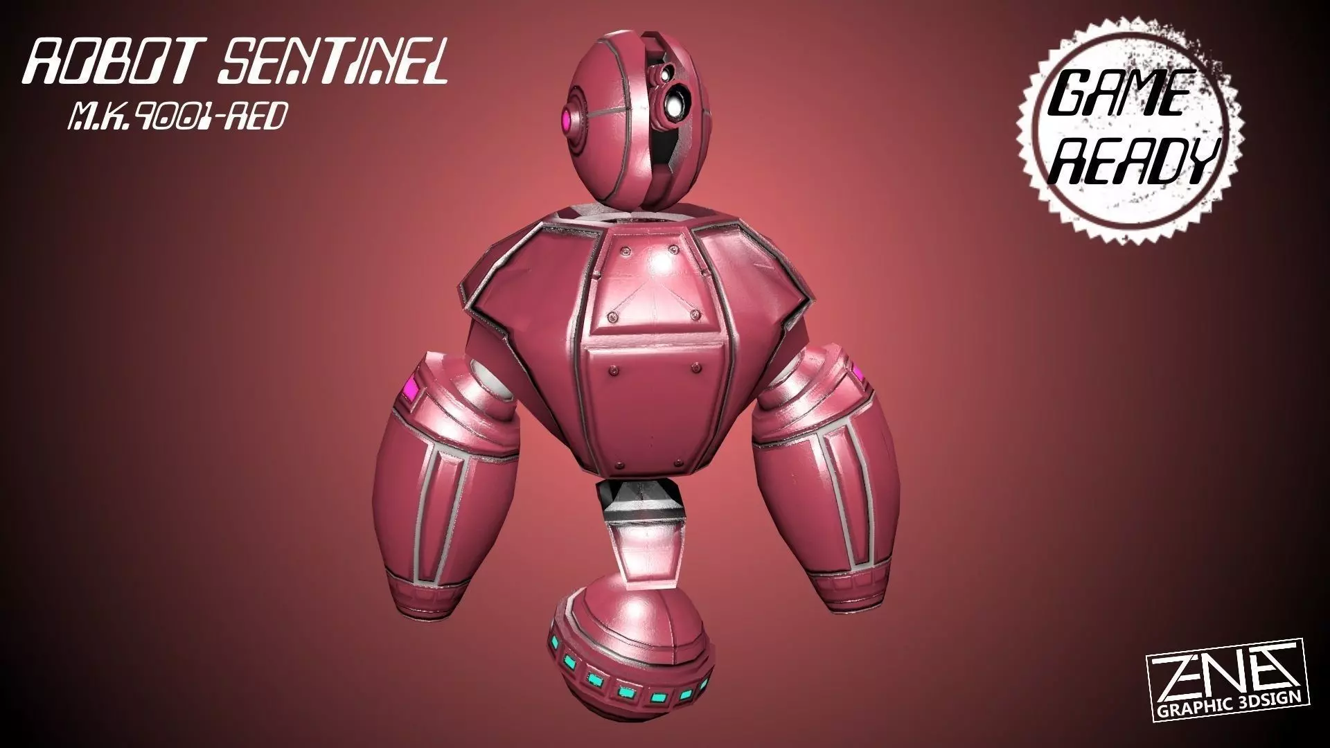 Retro Robot Sentinel -- Game Ready Player or AI Low-poly 3D model_0