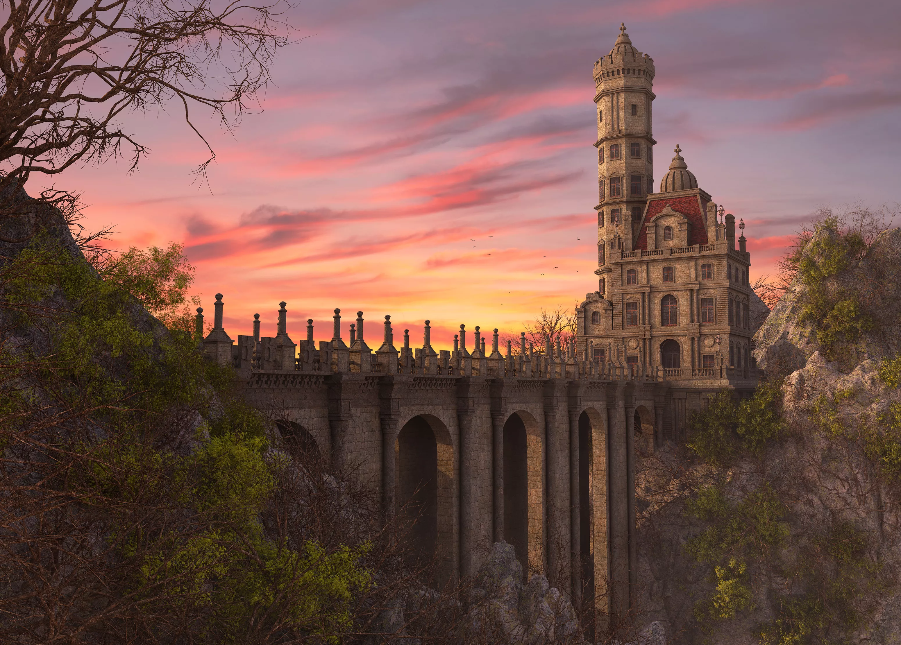 Fantasy Tower Bridge Castle Environment 3D model