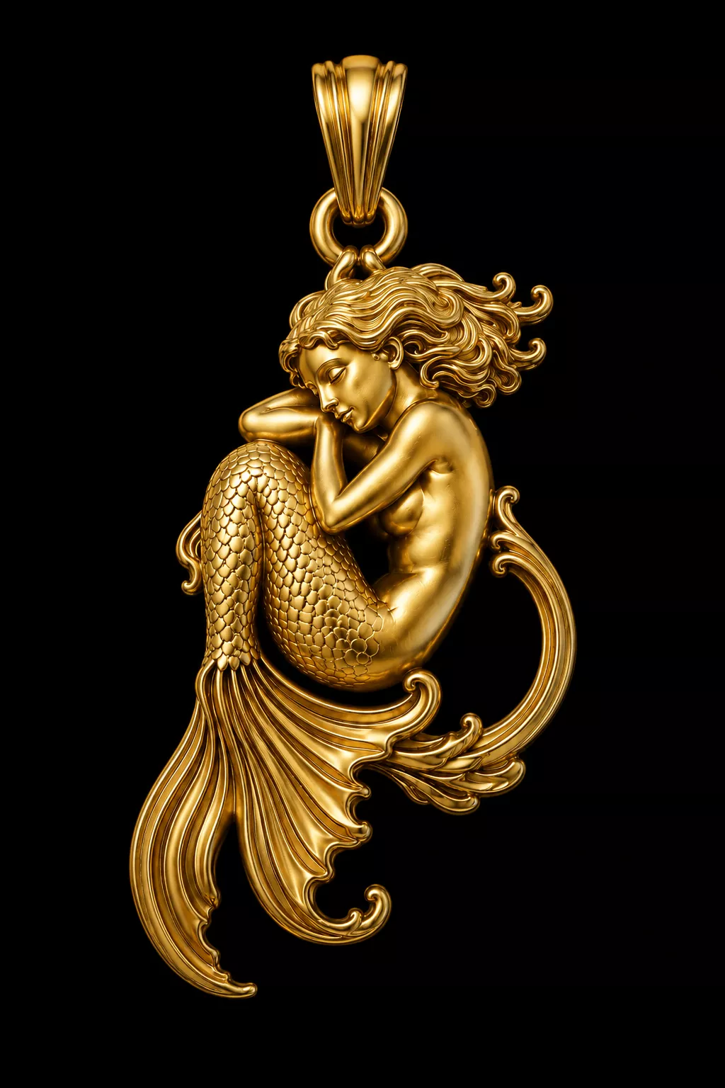 Mermaid Pendant Jewelry STL Fantasy Siren Gold Necklace 3D Model 3D print model