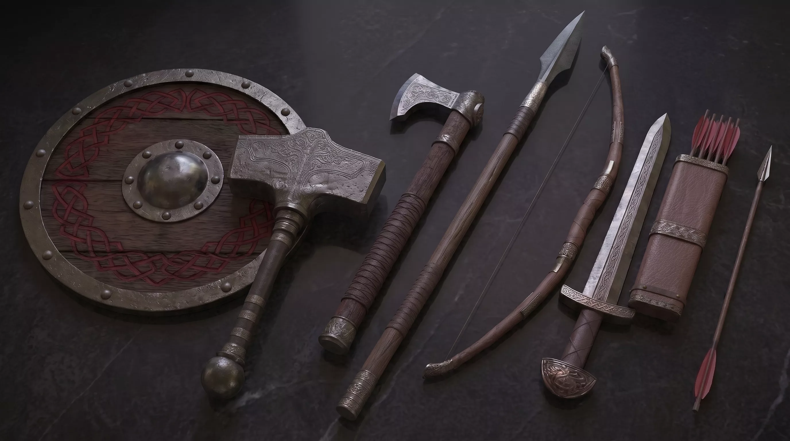 Viking Weapons and Shield Pack PBR Low-poly 3D model