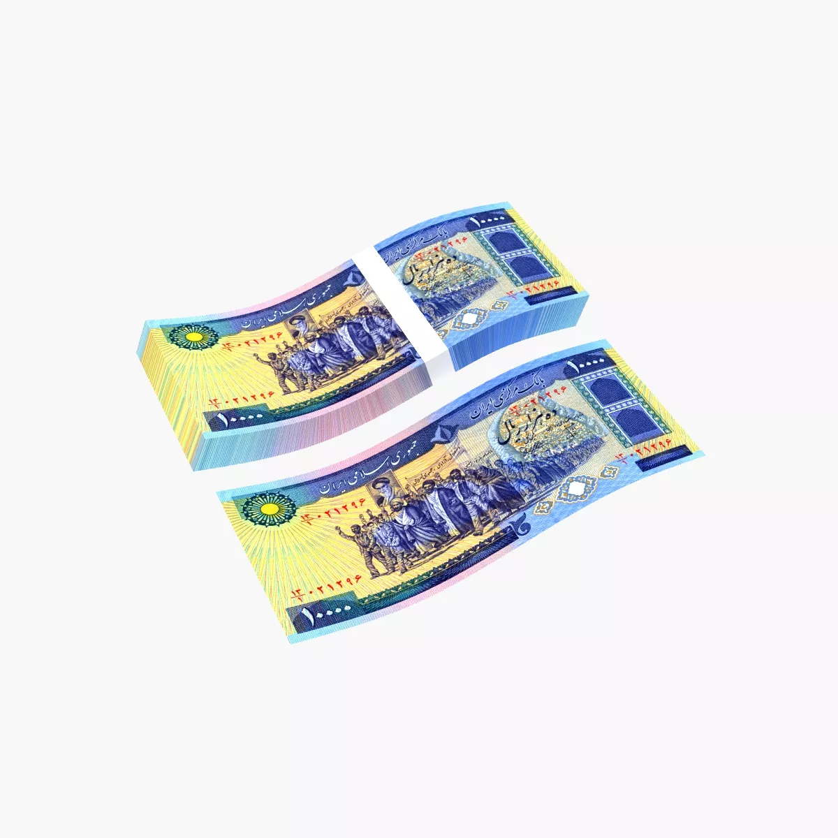 Bank Note 10000 Iranian Rials Bills Collection 3D model