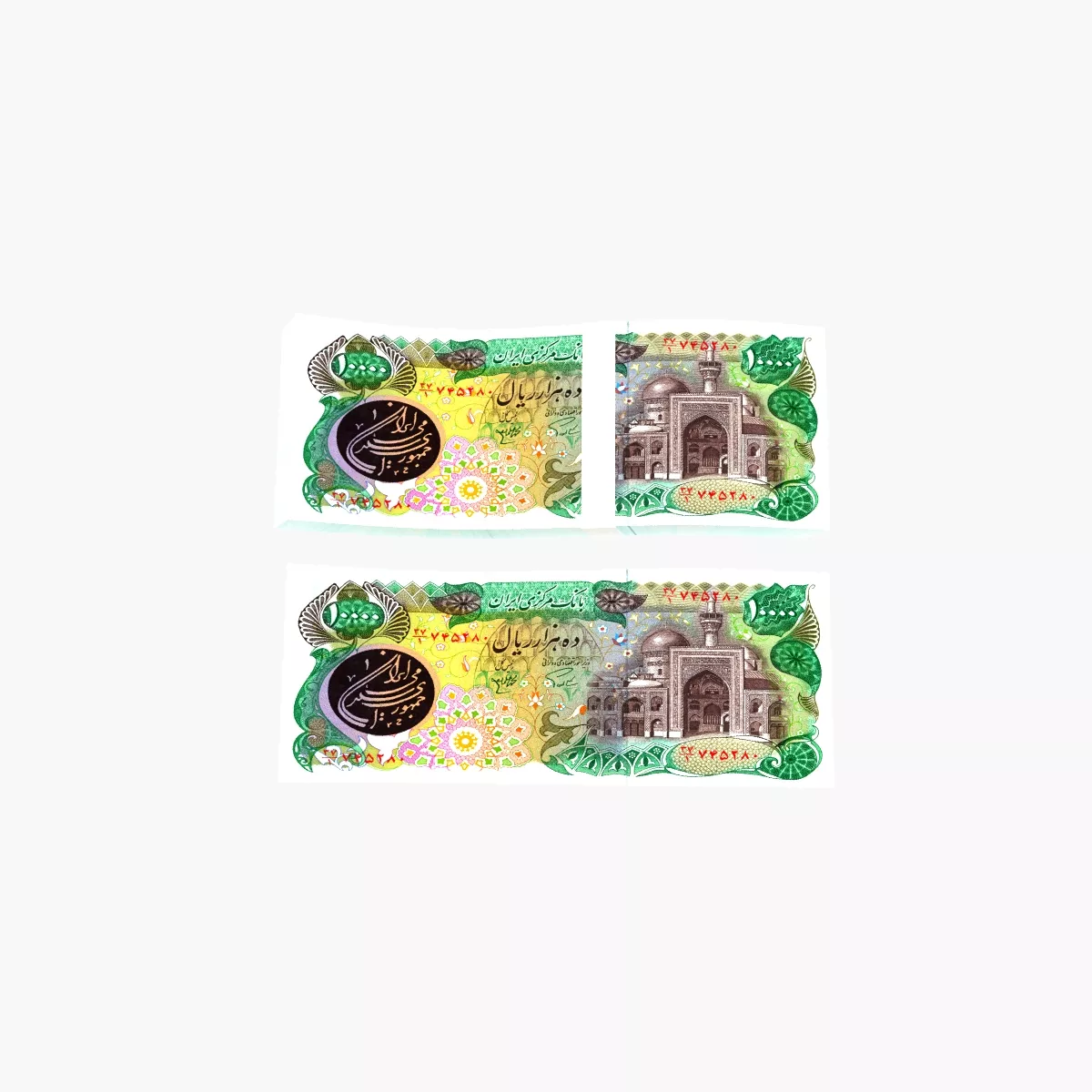 Bank Note 10000 Iranian Rials Bills Collection 3D model