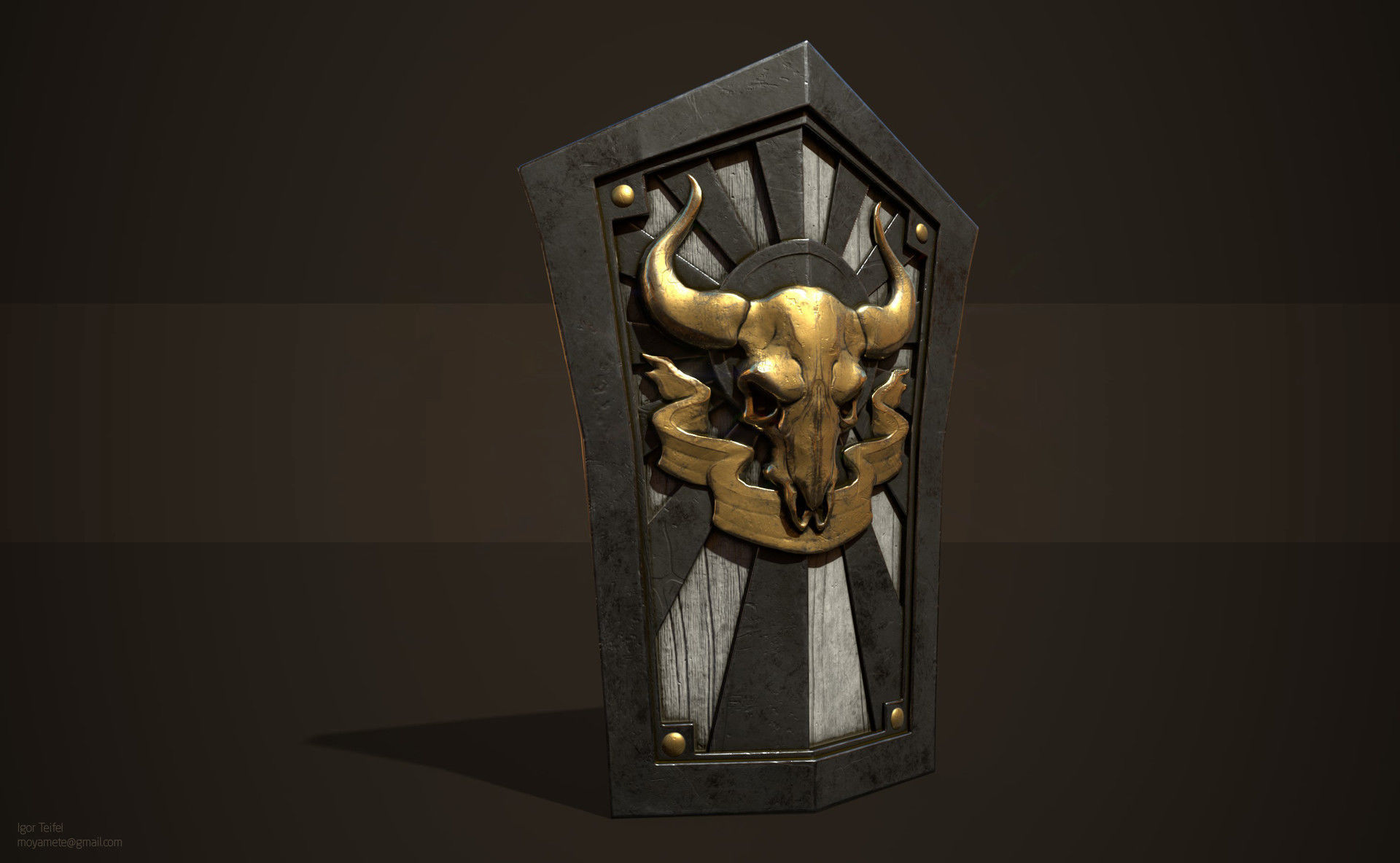 Medieval skull shield Low-poly 3D model_1