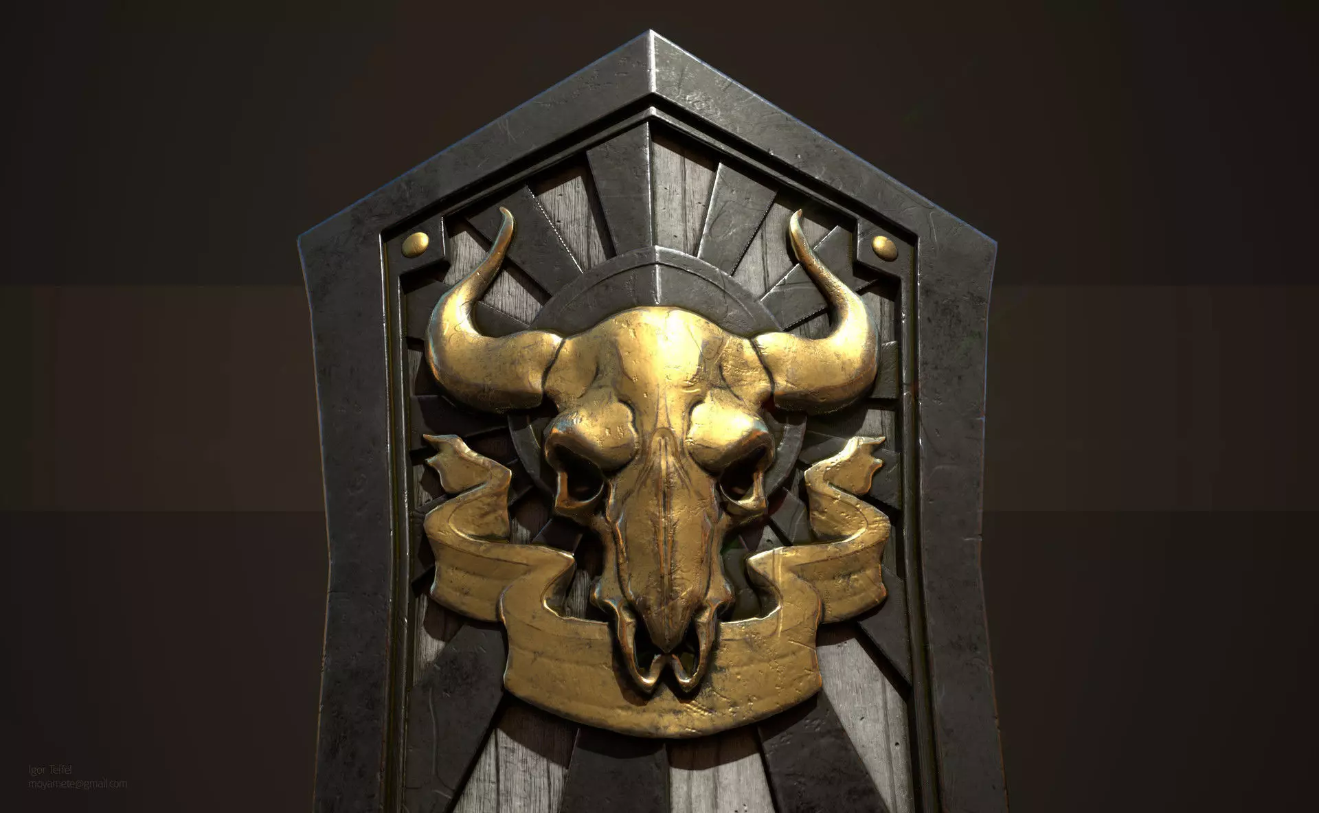 Medieval skull shield Low-poly 3D model_0
