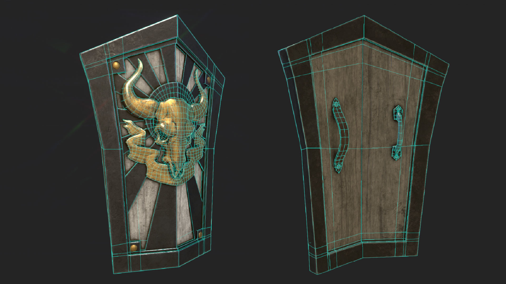 Medieval skull shield Low-poly 3D model_3