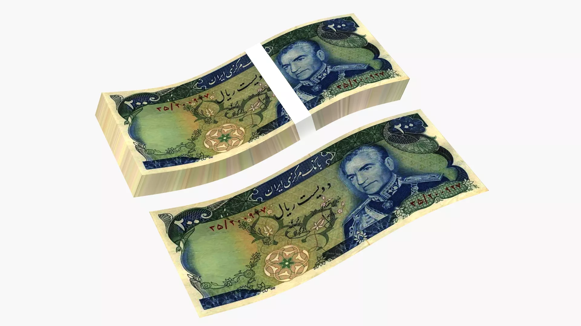 Bank Note 200 Iranian Rials Bills Collection 3D model