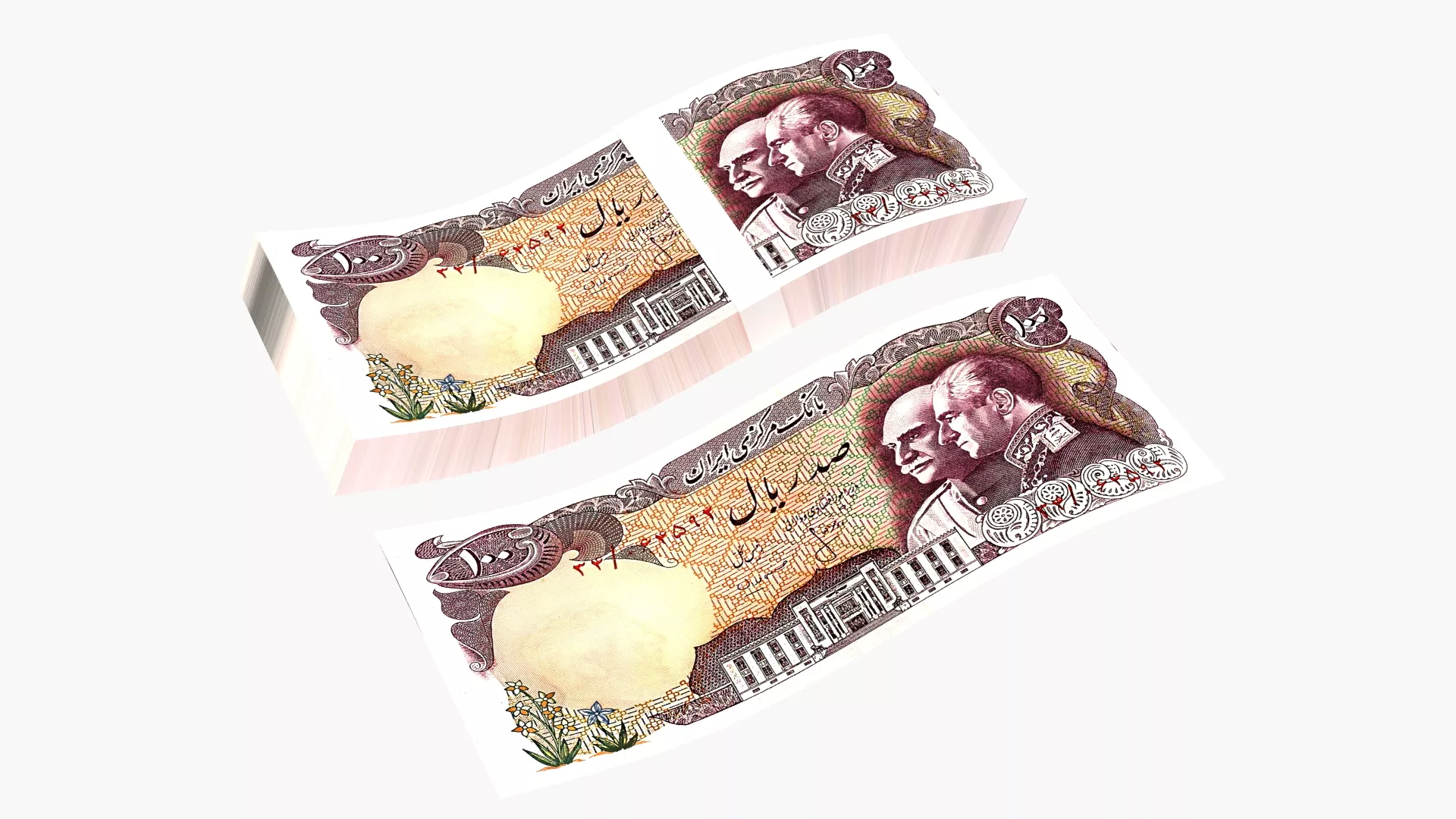 Bank Note 100 Rials Old Bills 3D model
