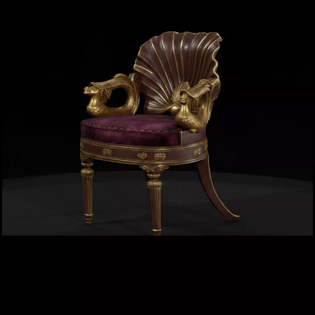 Baroque Shell Back Armchair Ornate Swan Arm 3D print model