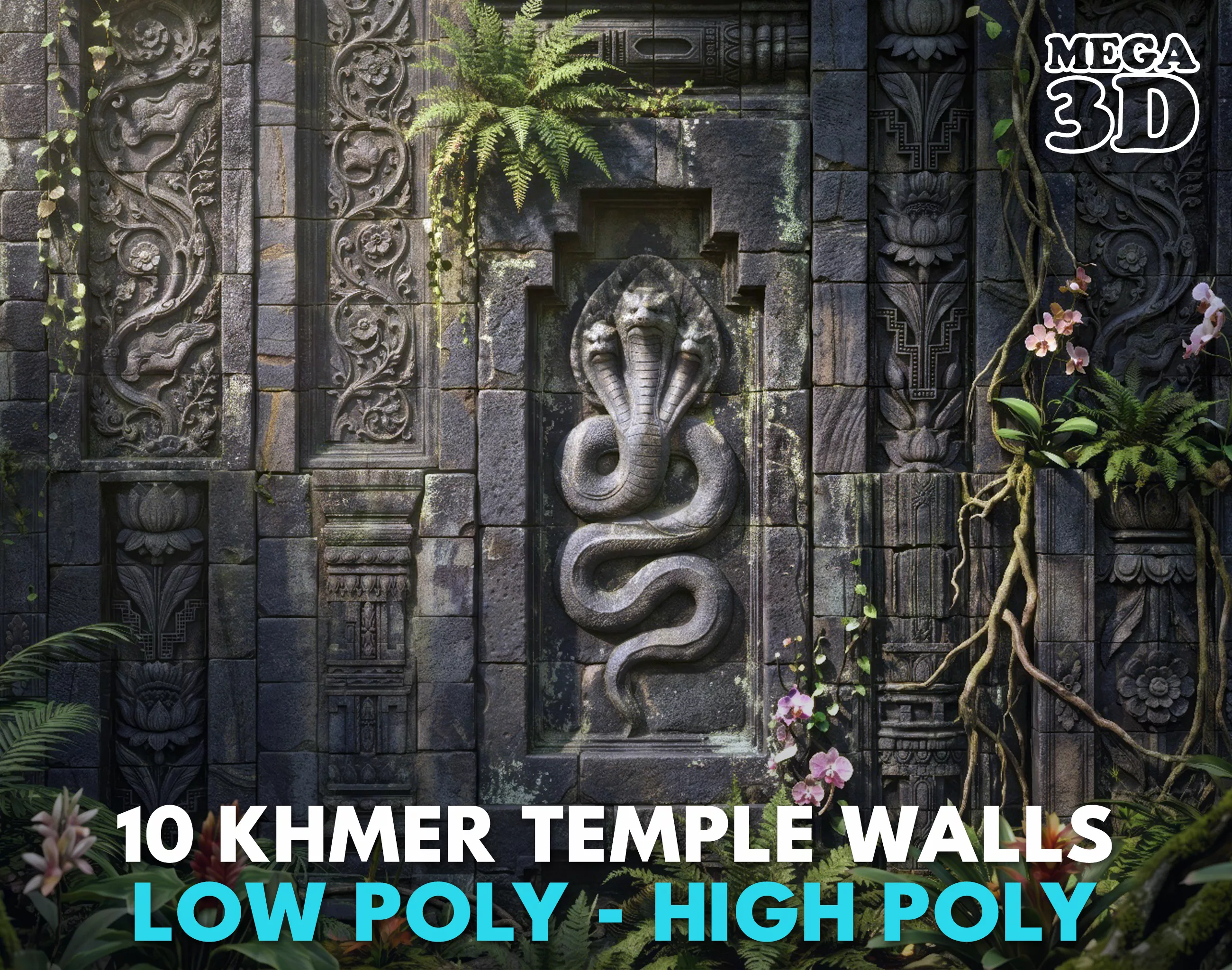 Khmer Temple Wall Modular 260815 Part D Low-poly 3D model
