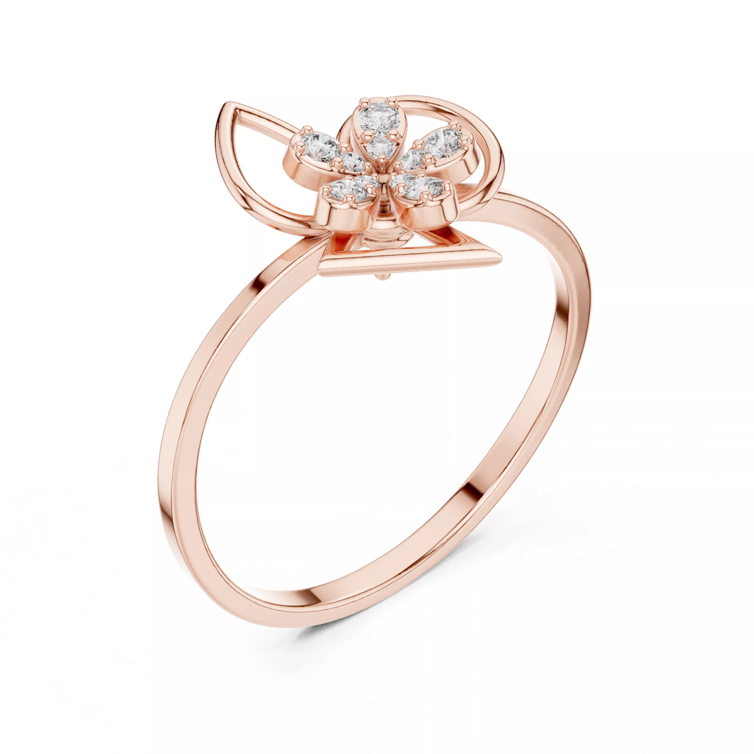 Sculptural Floral Petal Diamond Ring Free 3D print model