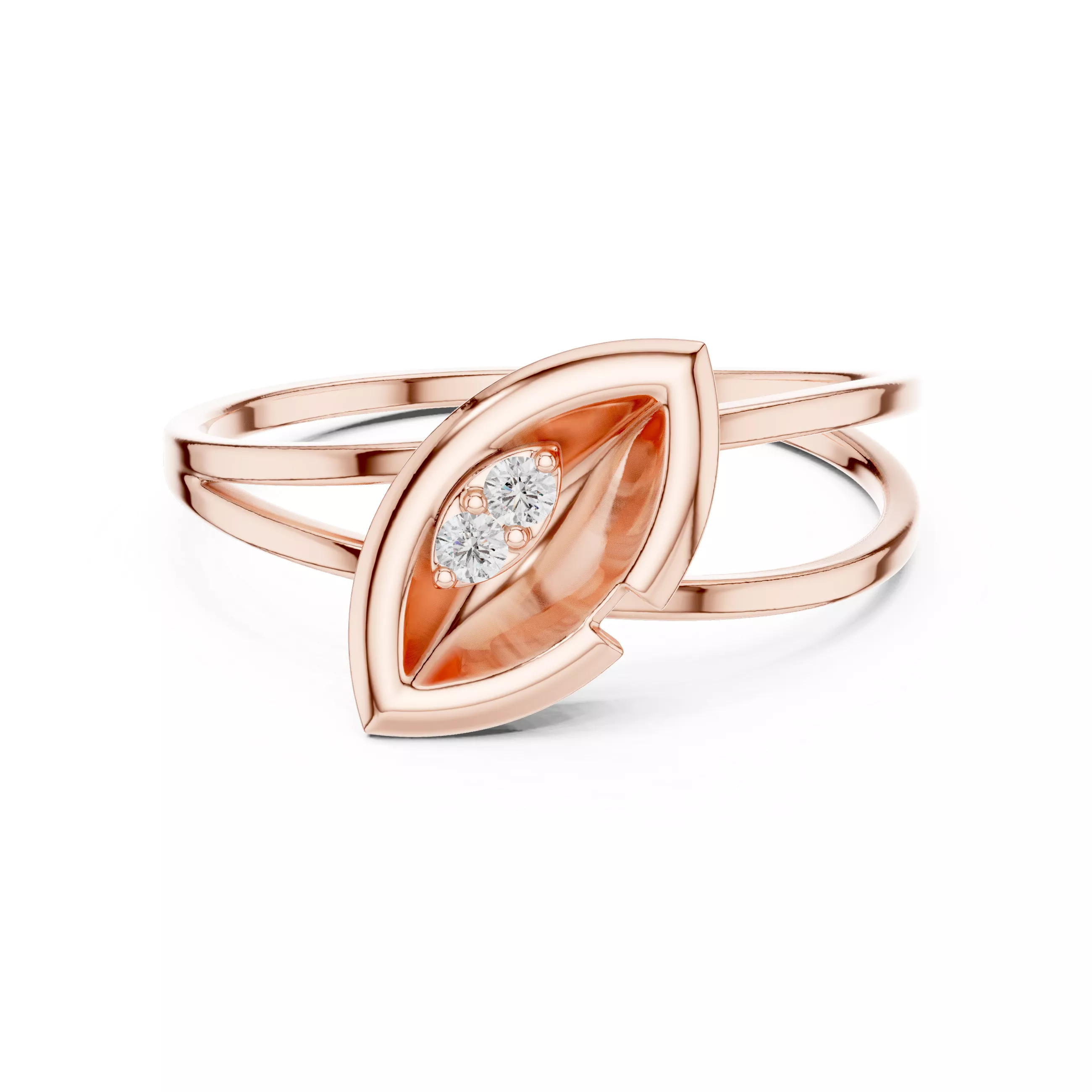 Marquise Leaf Two Diamond Split-Band Botanical Ring 3D print model