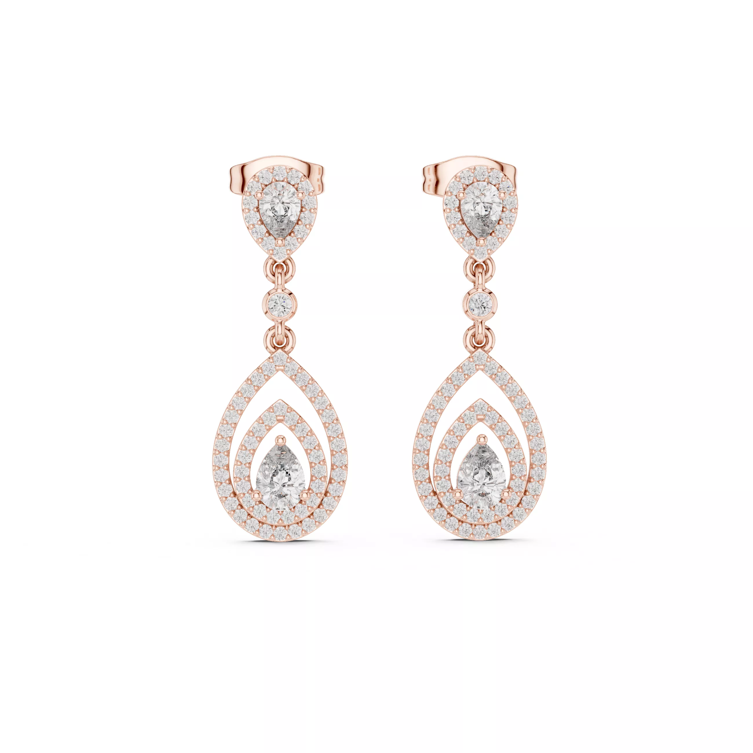 Pear Halo Double Teardrop Diamond Drop Earrings Free 3D print model