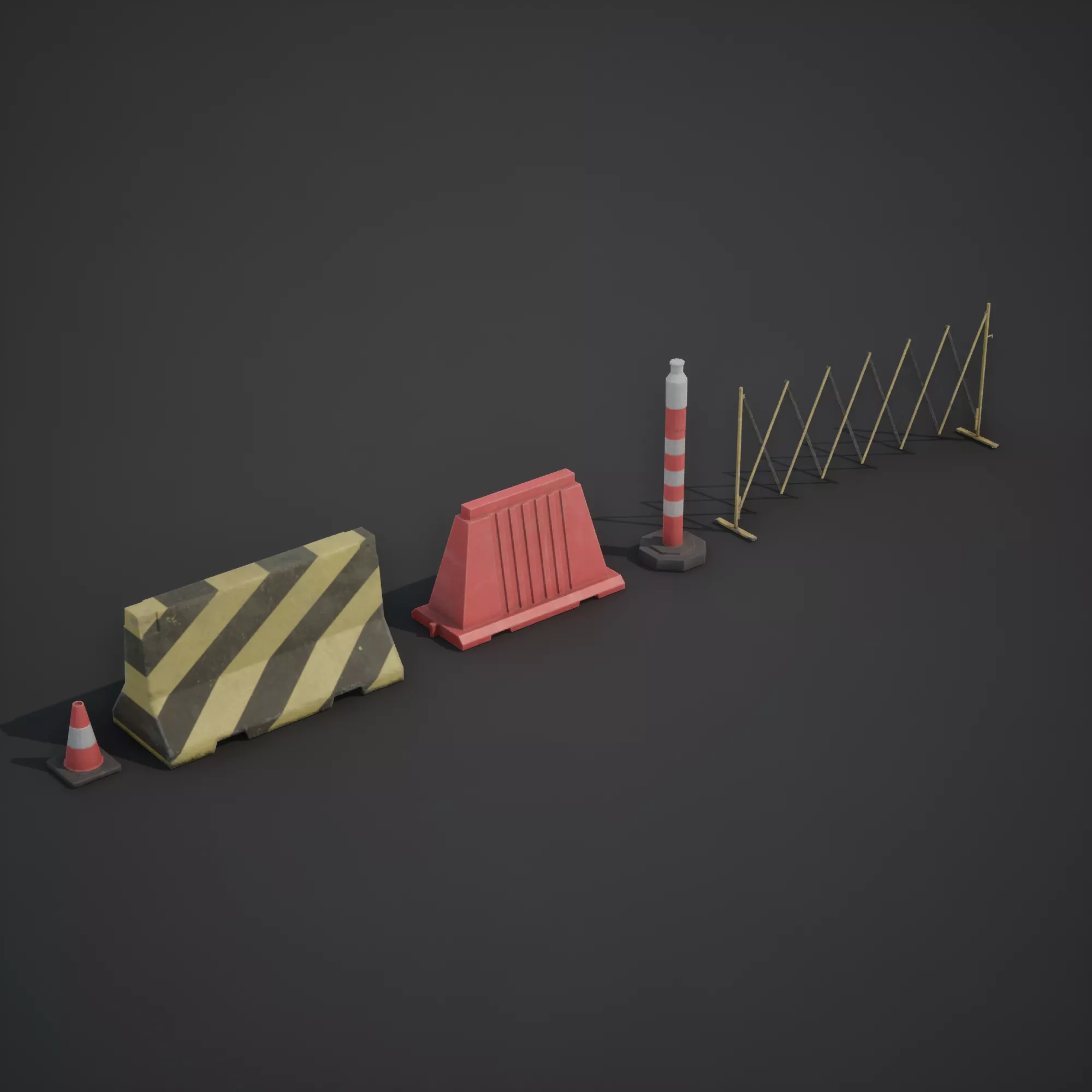 Traffic Barriers and Road Safety Props Pack PBR Game Ready Low-poly 3D model