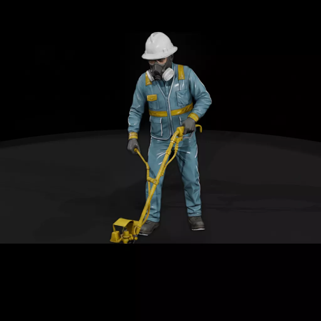 Line Striper Worker with Pavement Line Striper 3D print model