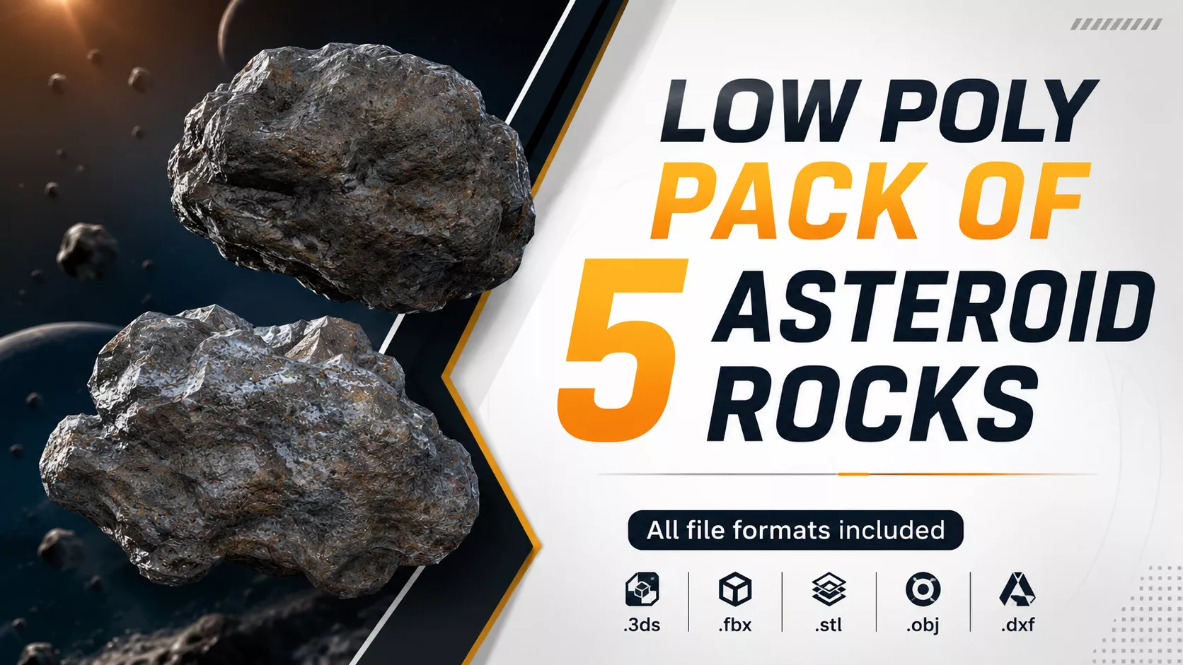 Asteroid rocks pack of 5 game ready PBR Low-poly 3D model