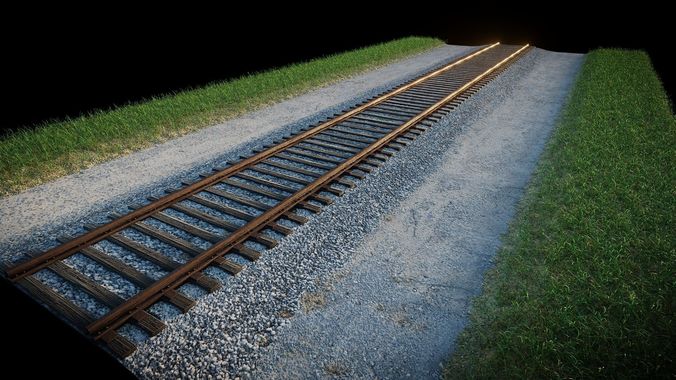 Tileable Photo-Realistic Railroad Tracks Low-poly 3D model