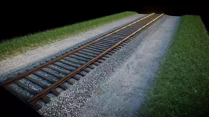 Tileable Photo-Realistic Railroad Tracks Low-poly 3D model