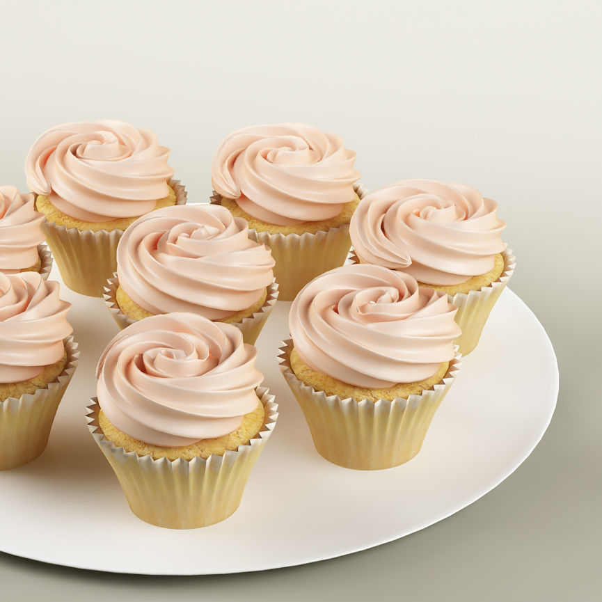 Cake 21 muffins with cream rosette 3D model_1