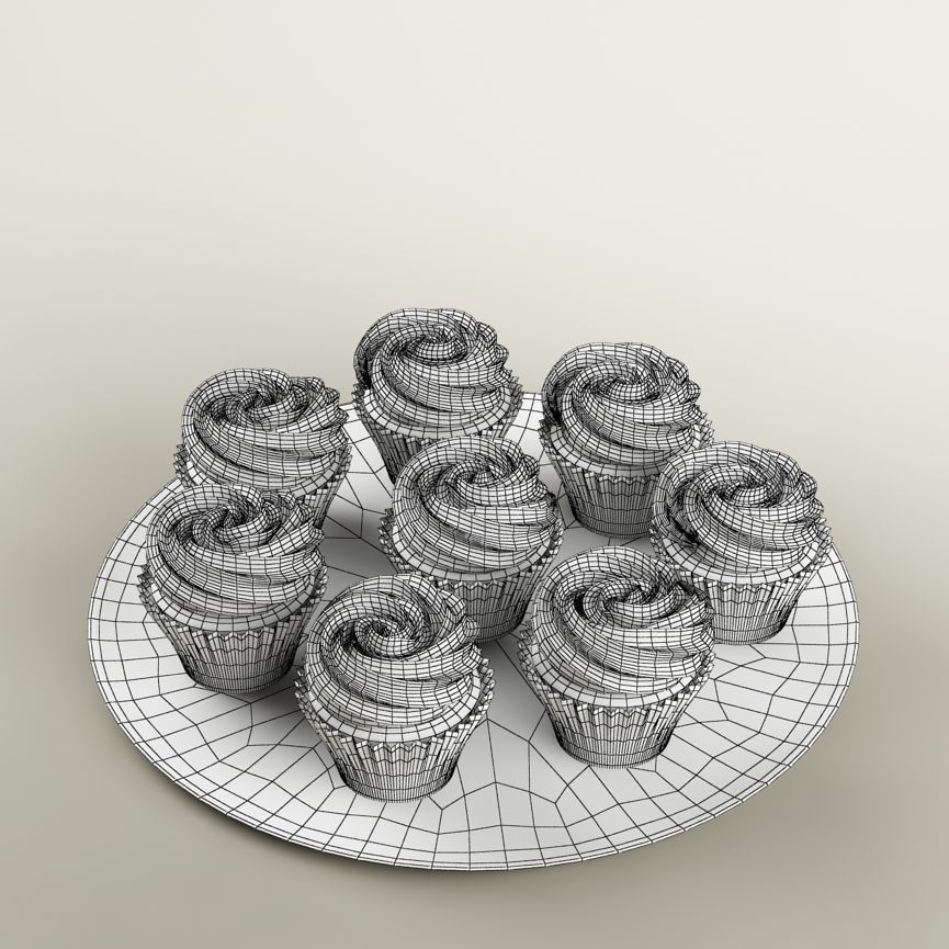 Cake 21 muffins with cream rosette 3D model_4