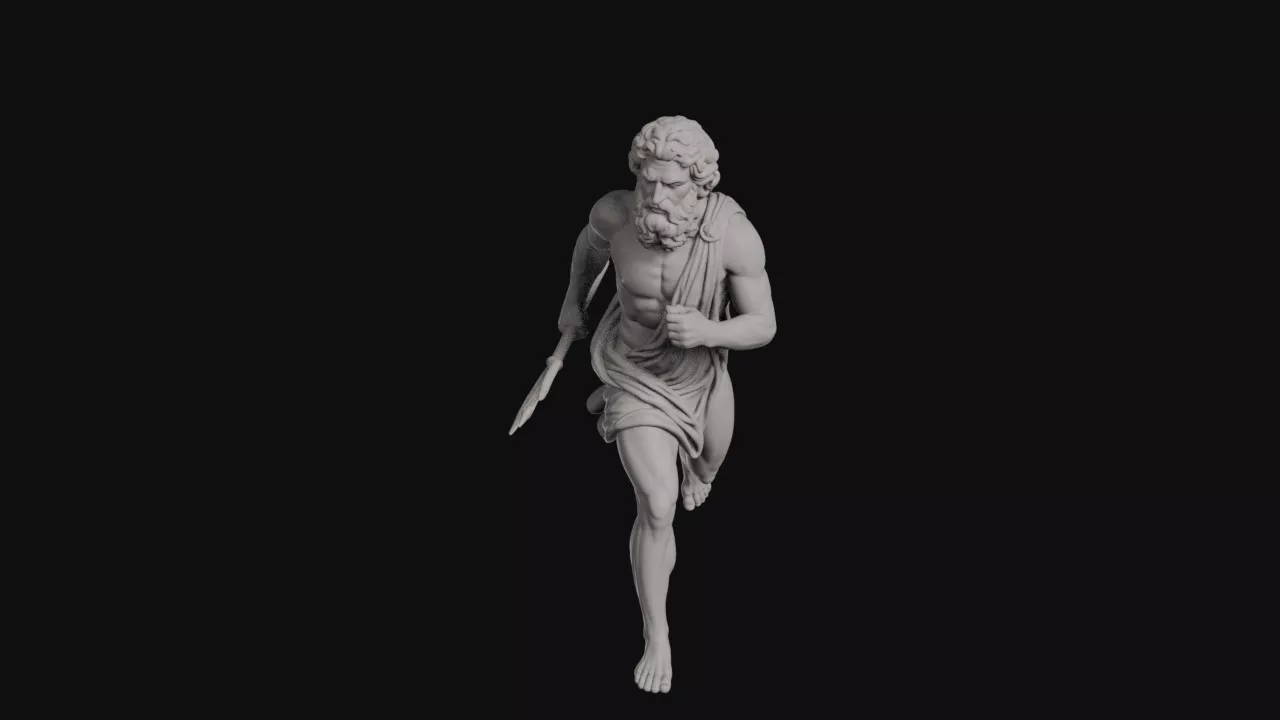 Poseidon Running Sea God Wielding Trident Statue 3D print model