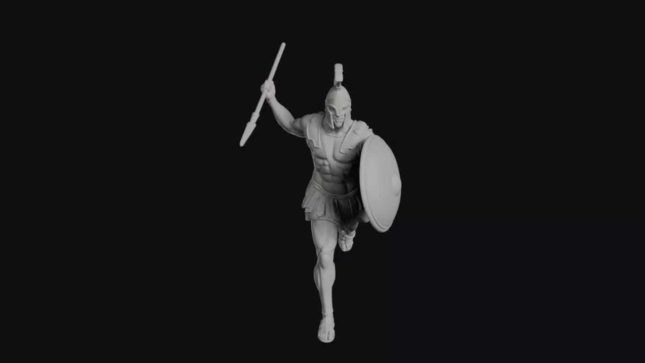 Achilles Charging With Raised Spear And Round Shield Statue 3D print model