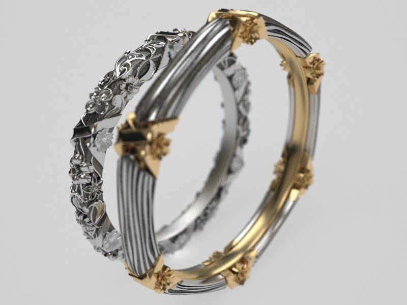 Floral circlet wedding band - original 3D print model_6