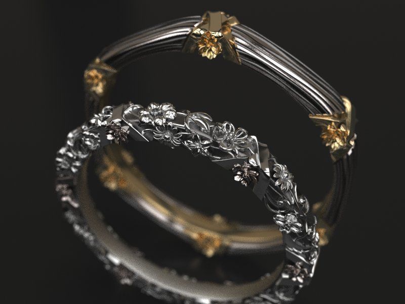 Floral circlet wedding band - original 3D print model_3