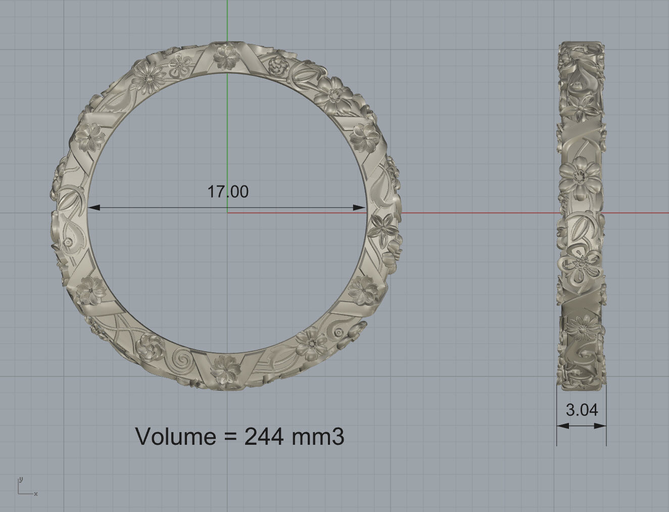 Floral circlet wedding band - original 3D print model_9