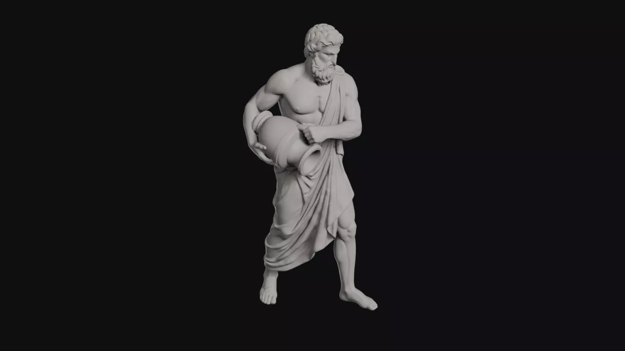 Poseidon Pouring Large Amphora Jar Bearded God Statue 3D print model