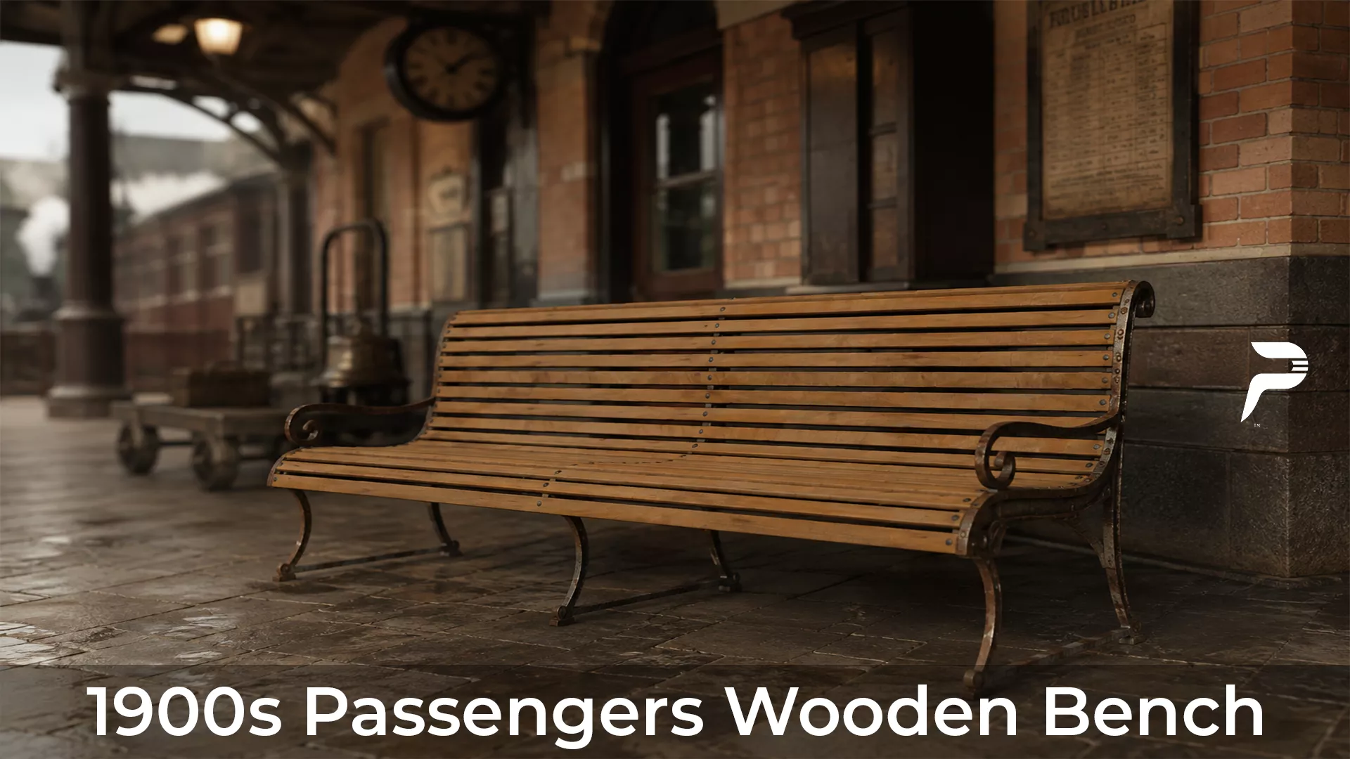 1900s Passenger Wooden Bench Low-poly 3D model