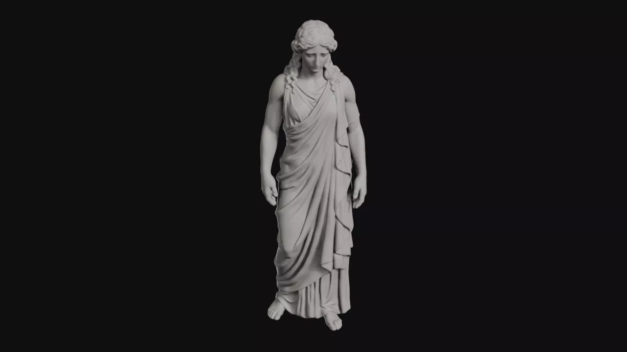Mourning Gaia Goddess With Long Wavy Hair Statue 3D print model