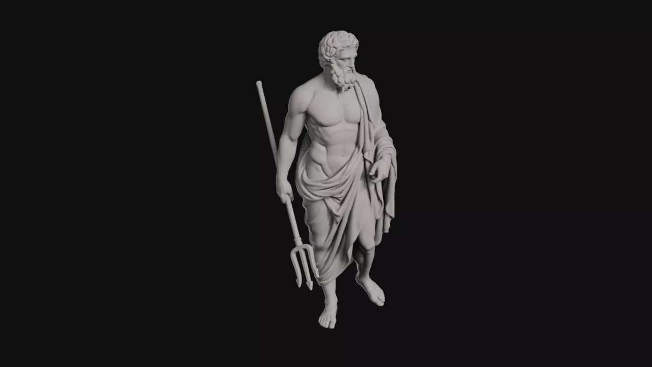 Poseidon Sea God Landing With Trident And Robe Statue 3D print model