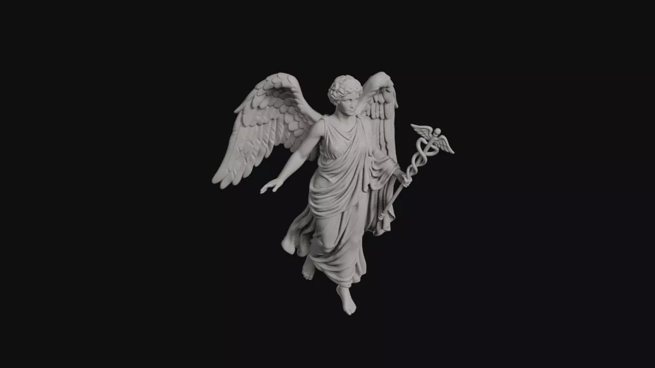 Iris Winged Goddess Landing With Caduceus Staff Statue 3D print model