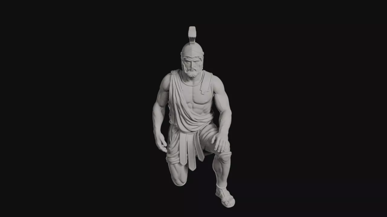 Kneeling Achilles Crested Helmet And Sandals Warrior Statue 3D print model