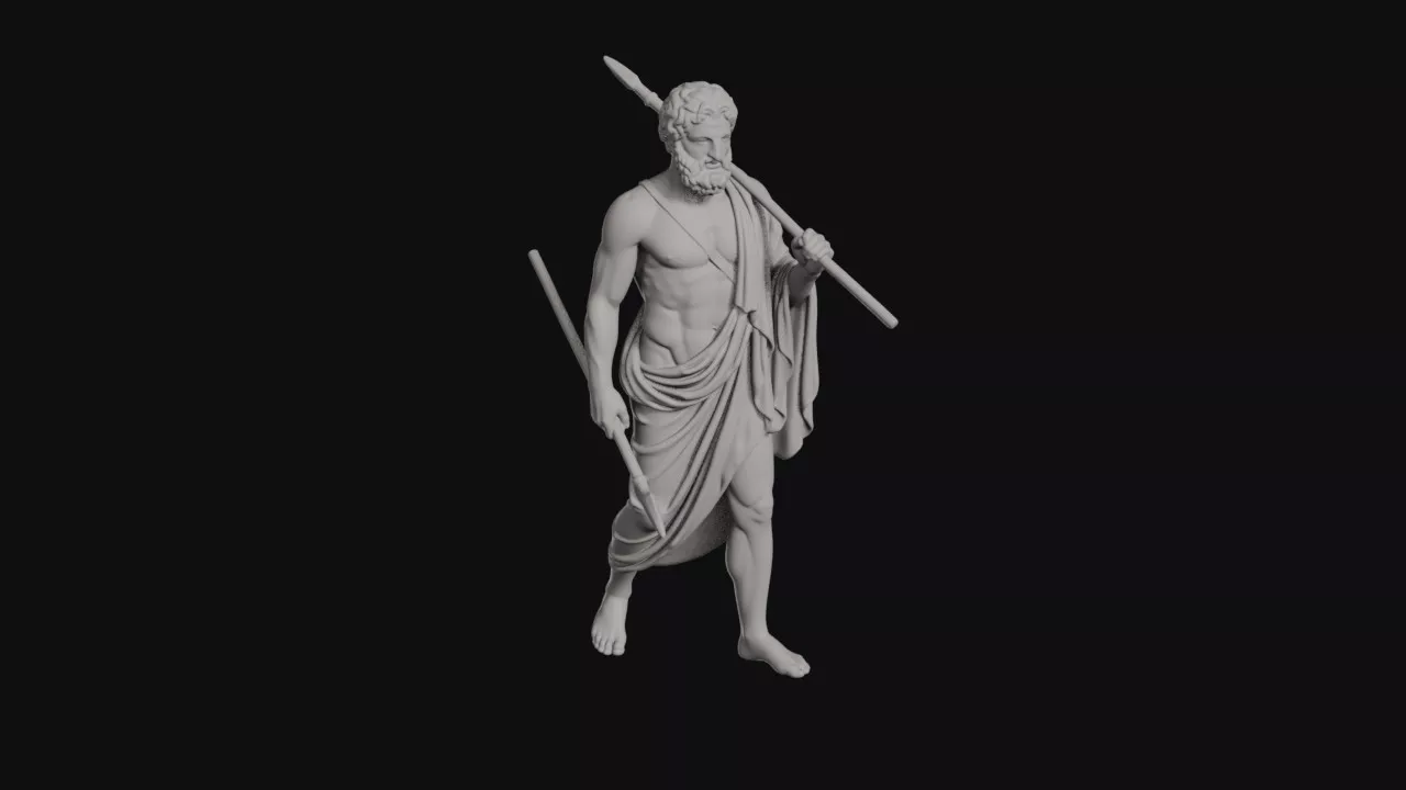 Nemesis Bearded Figure Carrying Two Spears Statue 3D print model