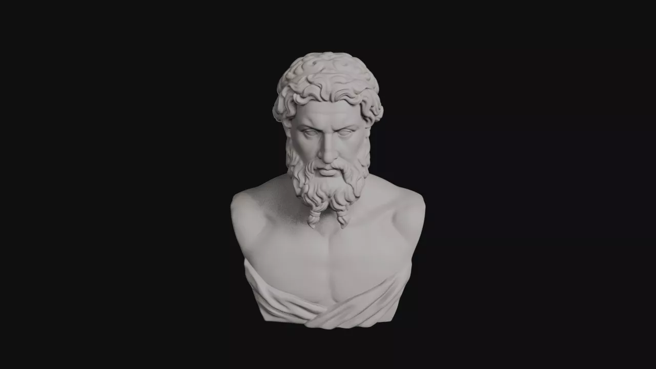 Cronus Titan Braided Beard Bare Chested Bust Statue 3D print model
