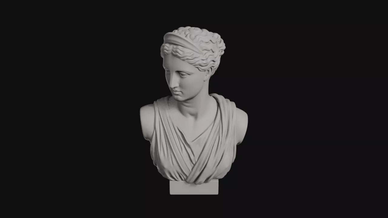 Artemis Draped Chiton Bust On Round Pedestal Base 3D print model