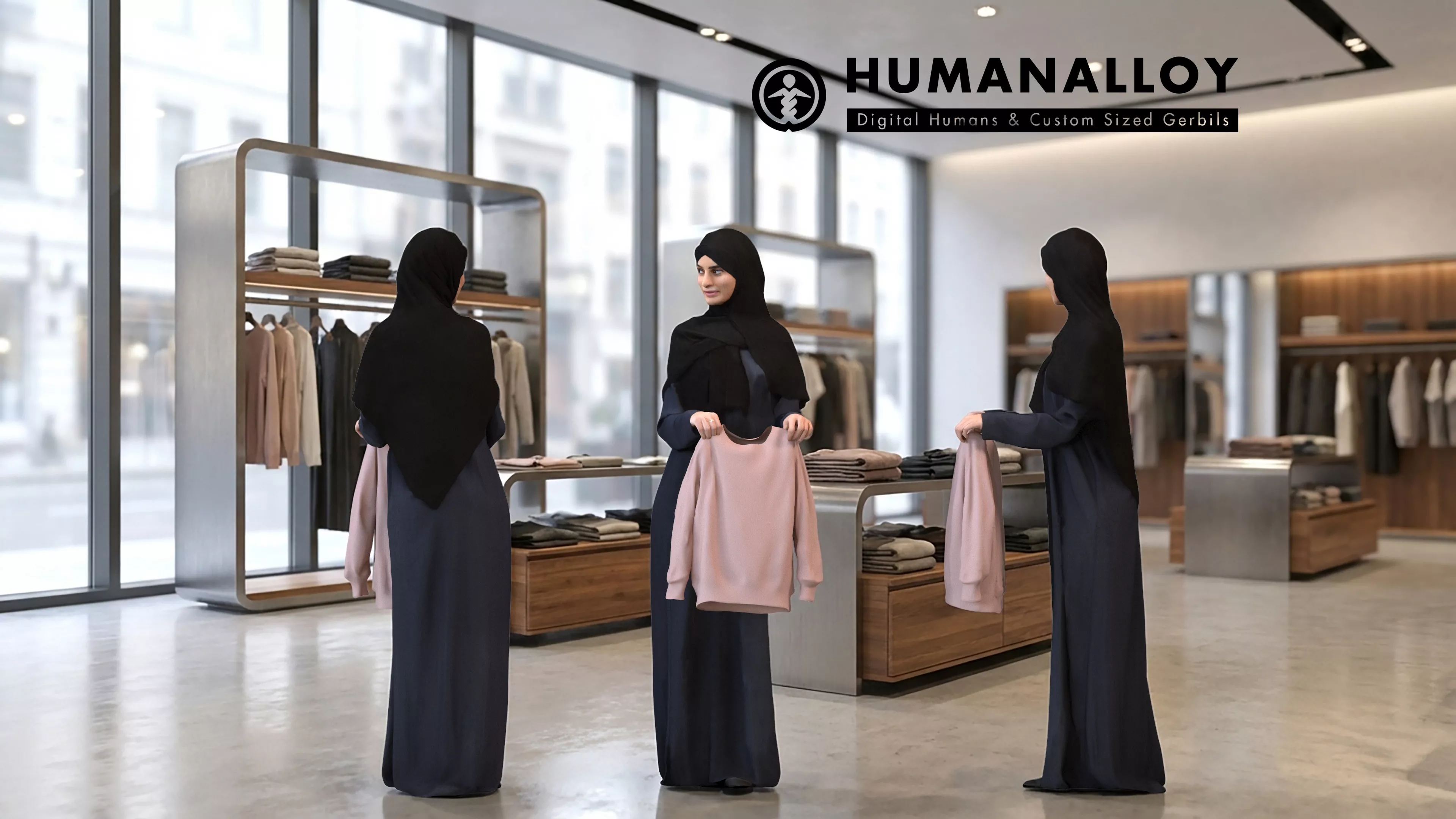 Adult Middle Eastern woman standing in public retail space 3D model