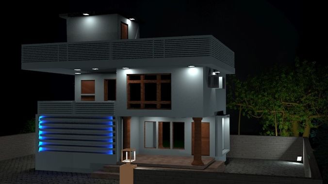 house at night Free low-poly 3D model