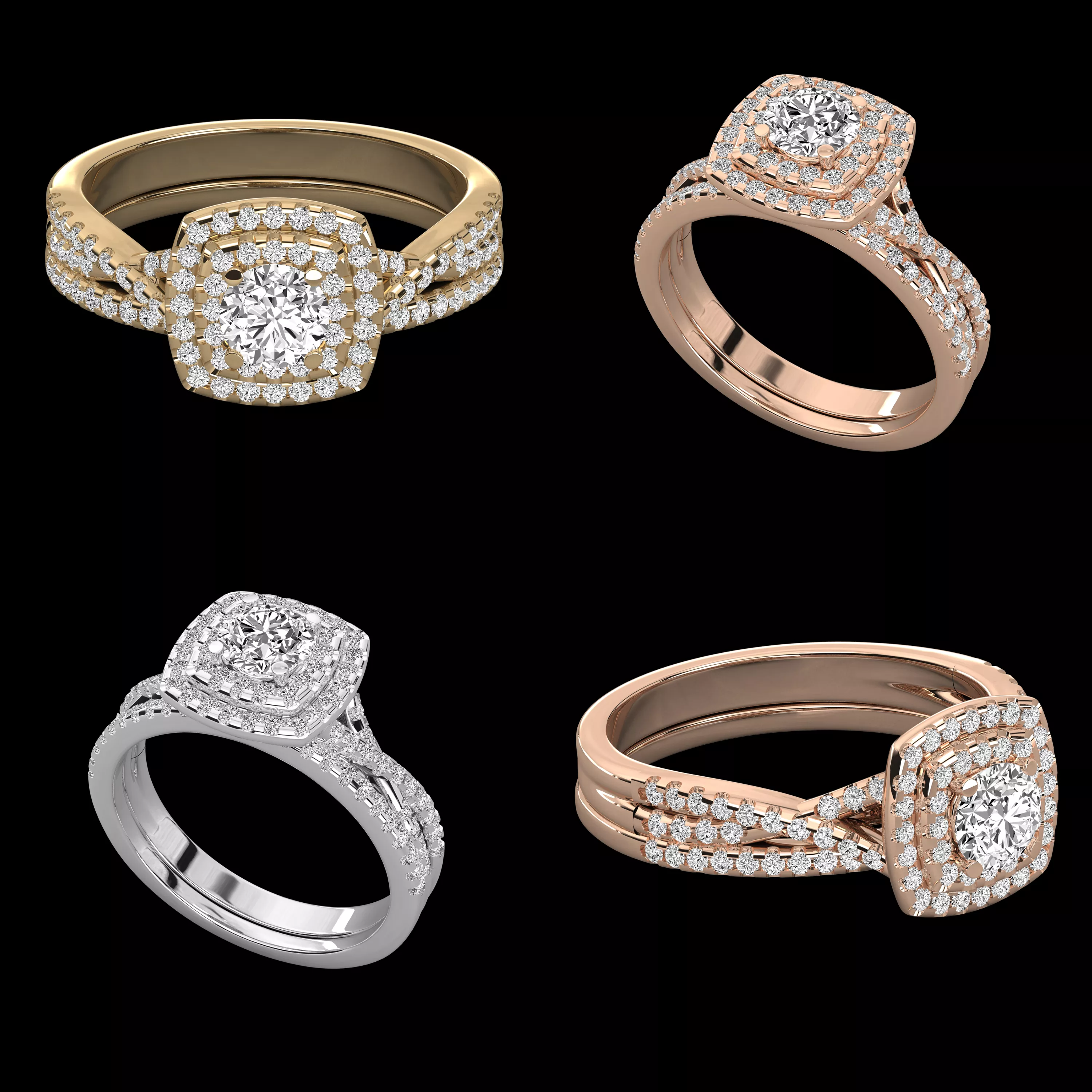 Cushion Halo Diamond Engagement Ring 3D CAD Model 3D print model