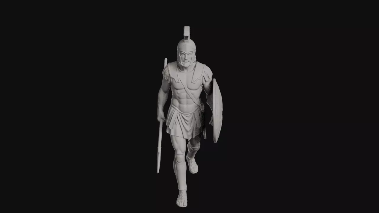 Achilles Walking Warrior With Crested Helmet Spear And Shield 3D print model