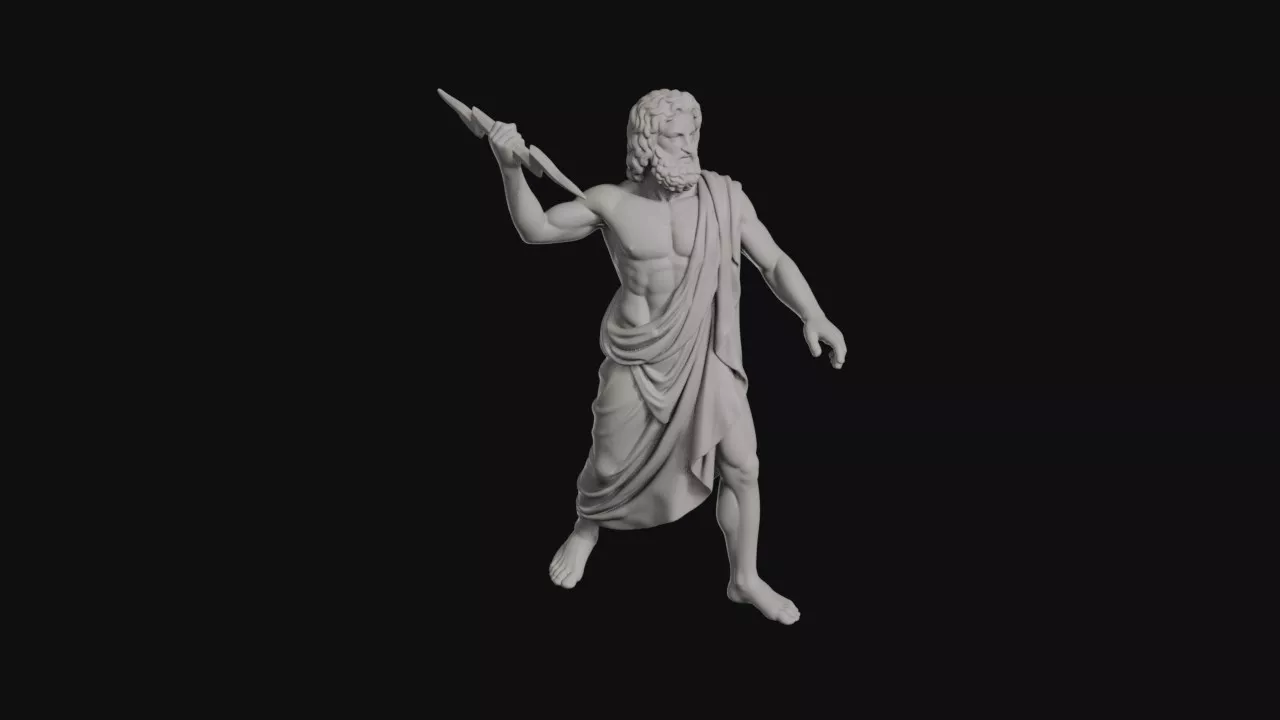 Zeus Hurling Lightning Bolt With Draped Mantle Statue 3D print model