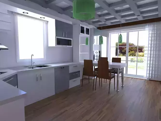 The kitchen and dining room